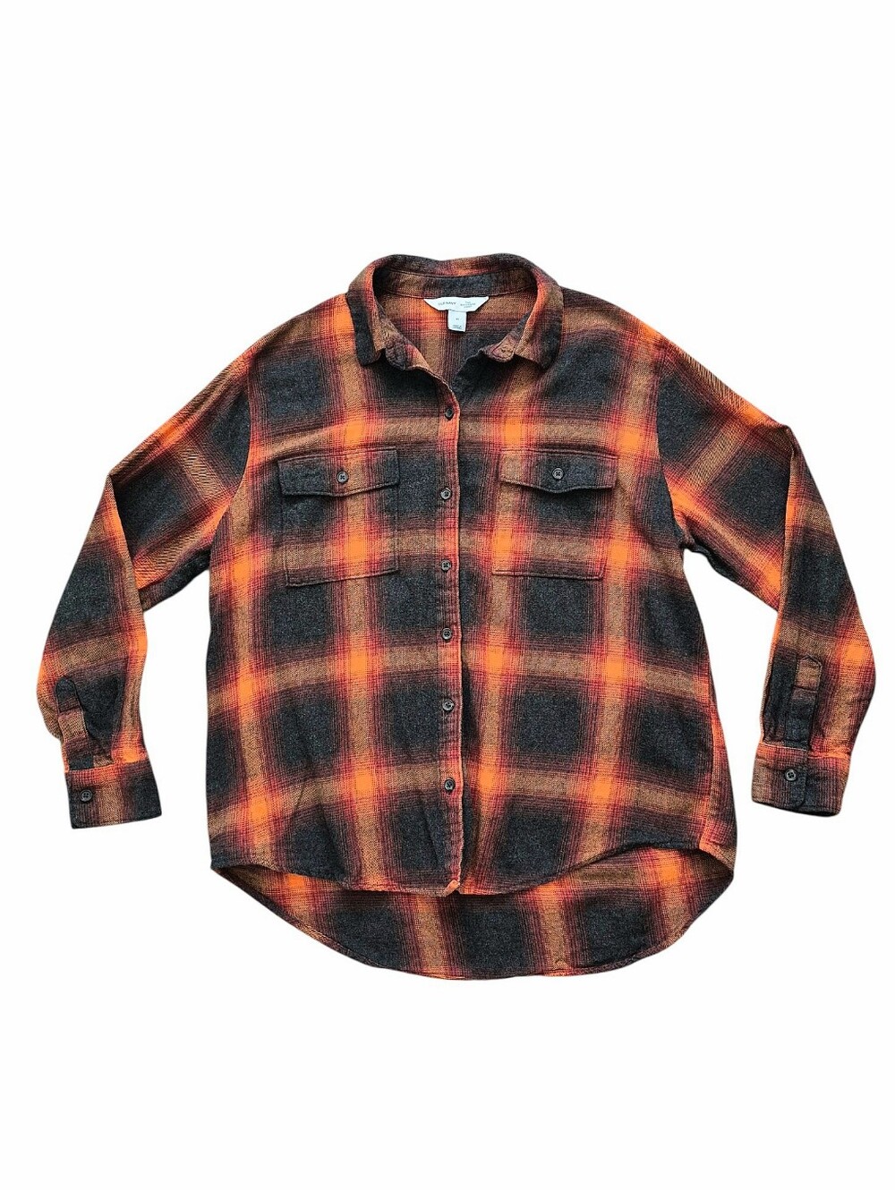 Old Navy Evermore Swiftie Boyfriend Orange Plaid Flannel Shirt M Cotton Casual - Picture 6 of 15